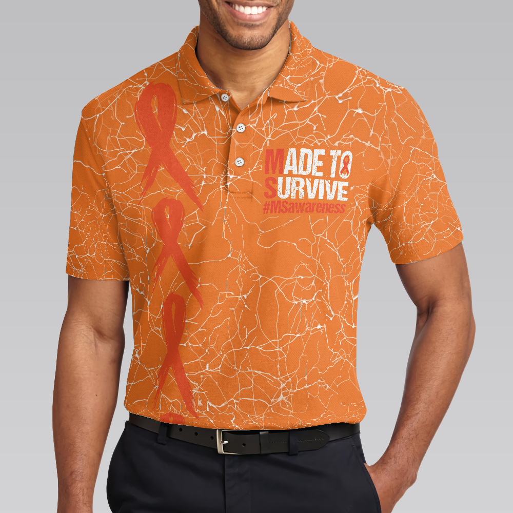 No One Fights Alone MS Awareness Polo Shirt, Multiple Sclerosis Awareness Ribbon Polo Shirt, MS Awareness Shirt For Men - Hyperfavor