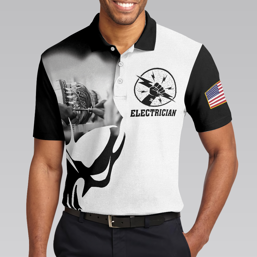 Electrician Proud Skull Black And White Polo Shirt, If You Think You Can Do My Job Electrician Shirt For Men - Hyperfavor