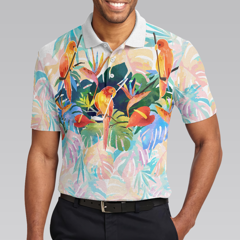 Tropical Parrots Golf Polo Shirt For Men - Hyperfavor