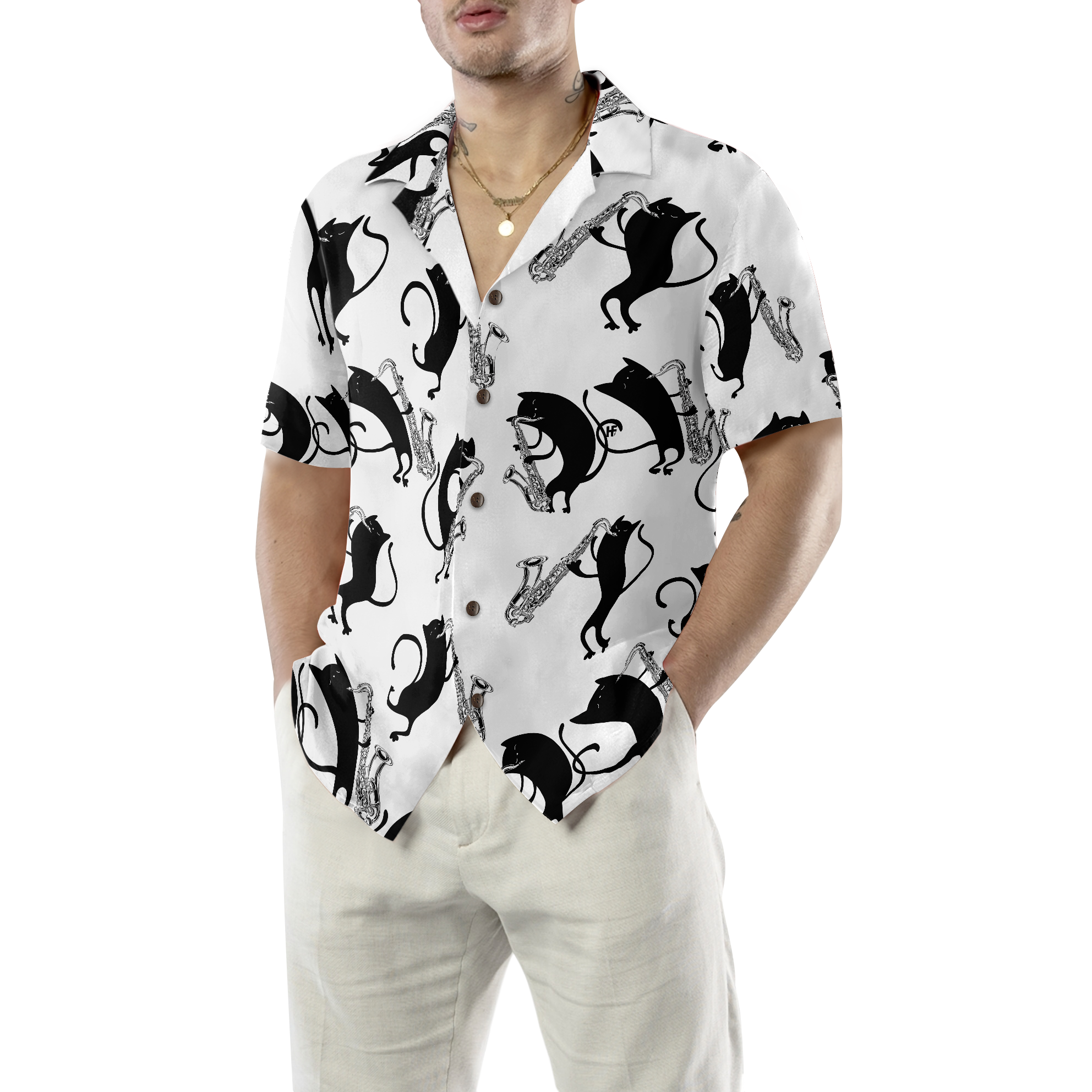 Cats Play Saxophone Hawaiian Shirt - Hyperfavor