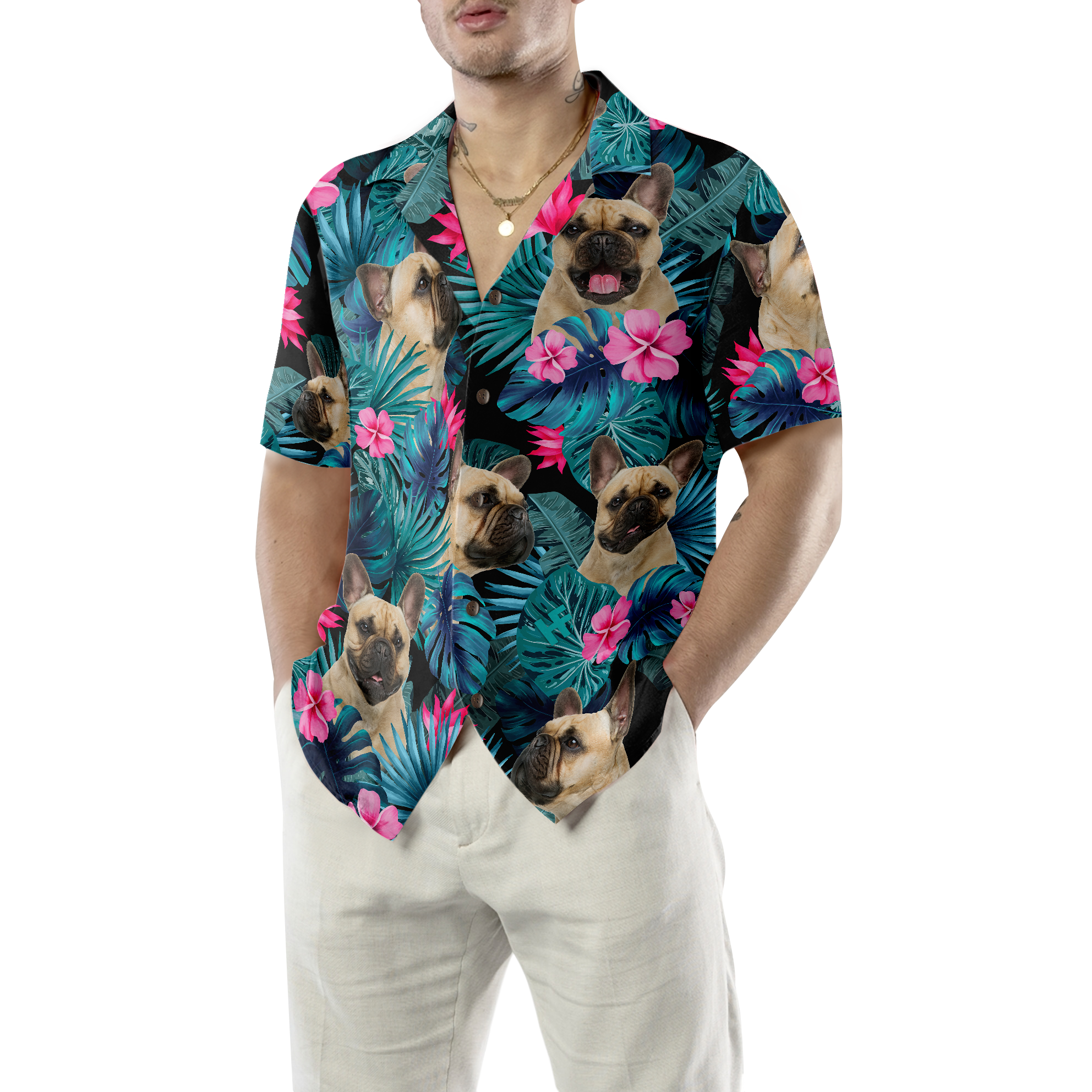 Tropical French Bulldog Hawaiian Shirt - Hyperfavor