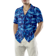 Shark Blue Camo Pattern Hawaiian Shirt - Hyperfavor