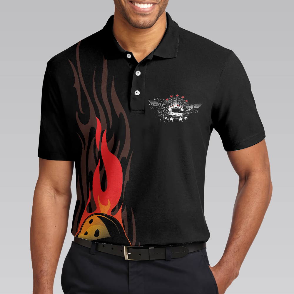 Life Is Like Bowling Keep Your Eyes On The Balls Bowling Polo Shirt, Black Flame Bowling Ball Polo Shirt For Men - Hyperfavor