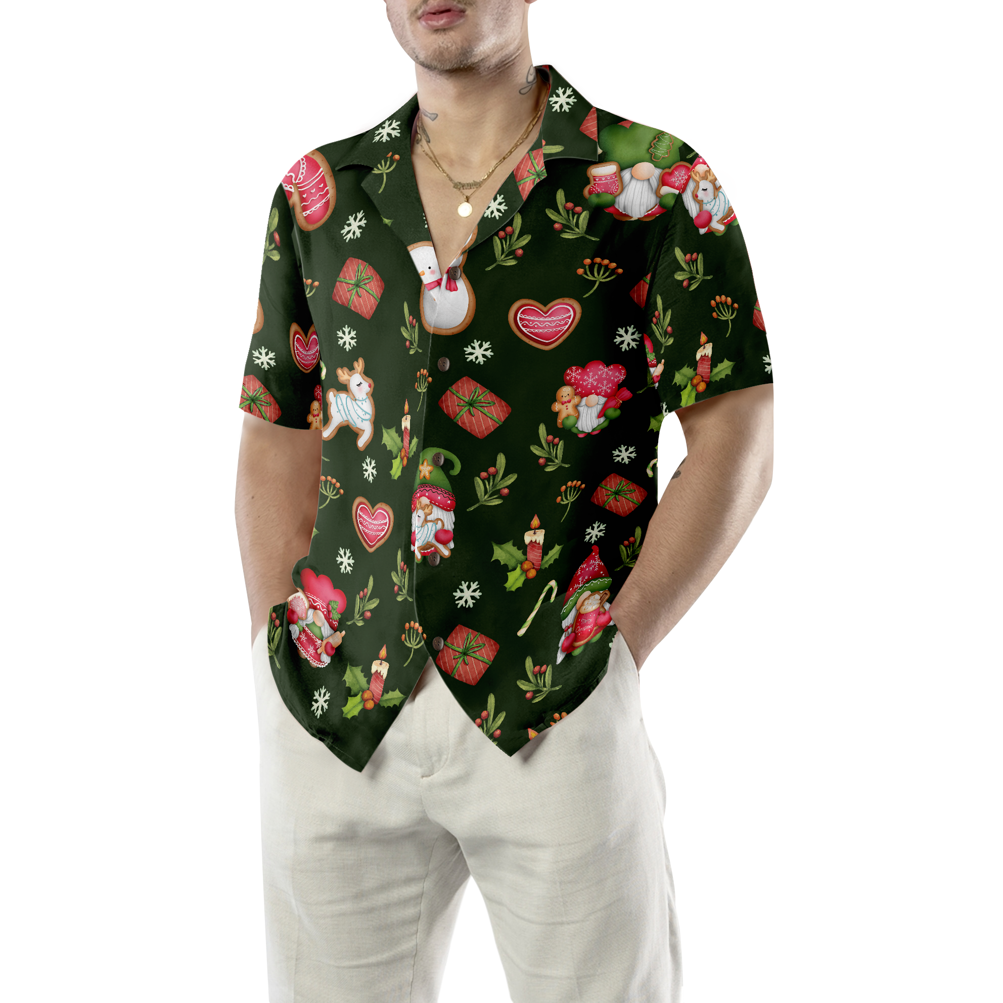 Hyperfavor Christmas Hawaiian Shirts For Men and Women, Gnome Merry Christmas Hawaiian Shirt Button Down Shirt Short Sleeve - Hyperfavor