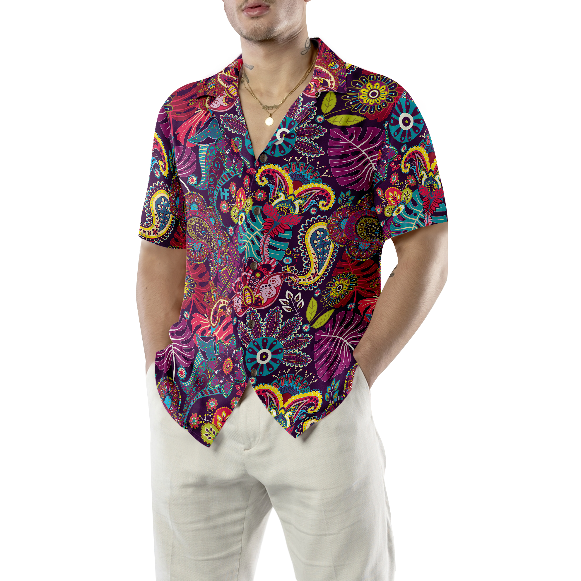 Paisley Tropical Leaves Hippie Hawaiian Shirt - Hyperfavor