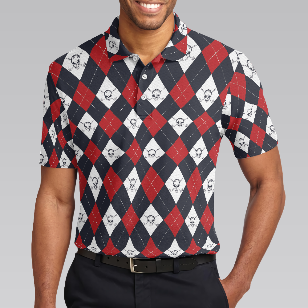 Golf Argyle Skull Short Sleeve Polo Shirt For Golf, Skull Golf Shirt For Men, Best Gift For Golfers - Hyperfavor