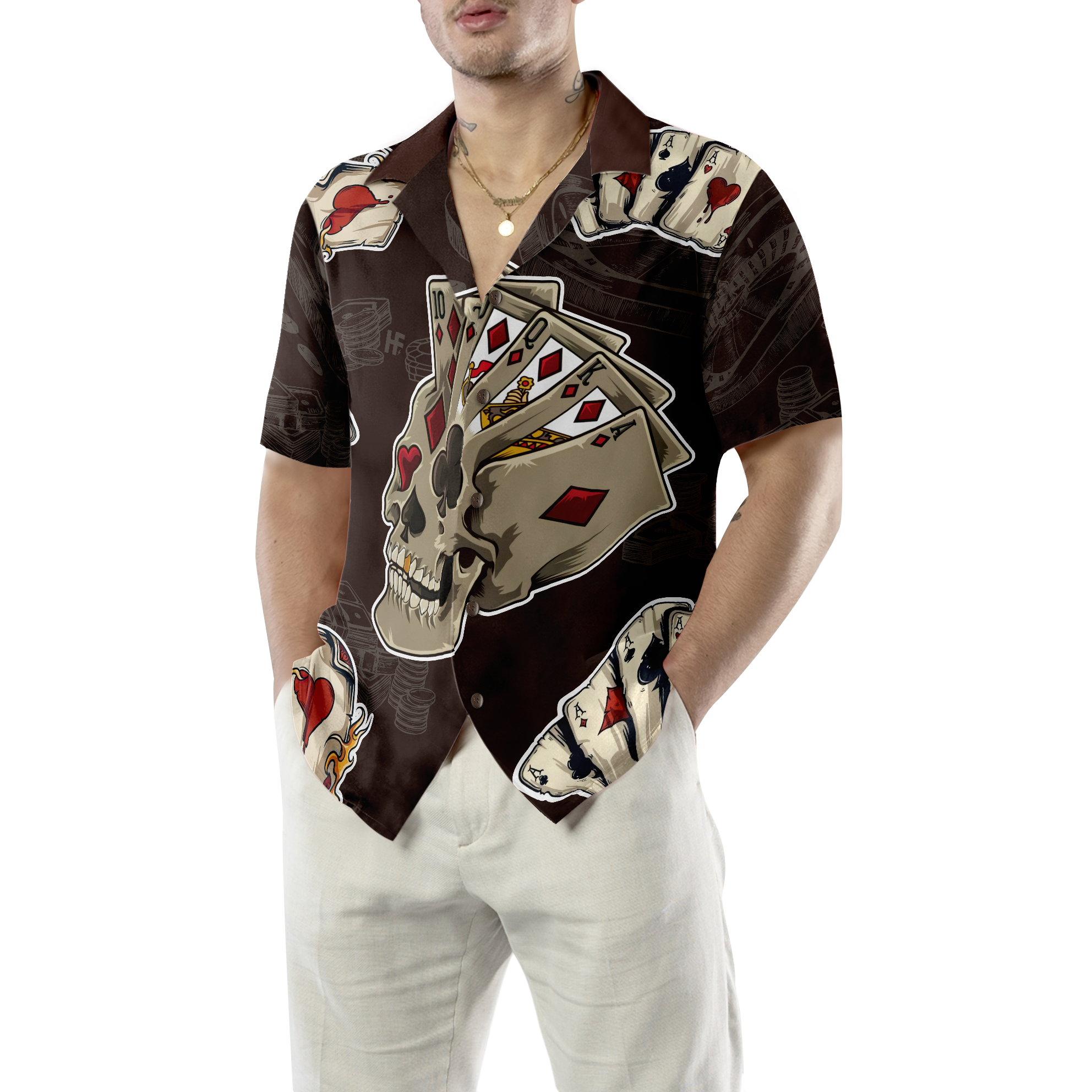 I Would Rather Be At The Casino Skull Pattern Hawaiian Shirt - Hyperfavor