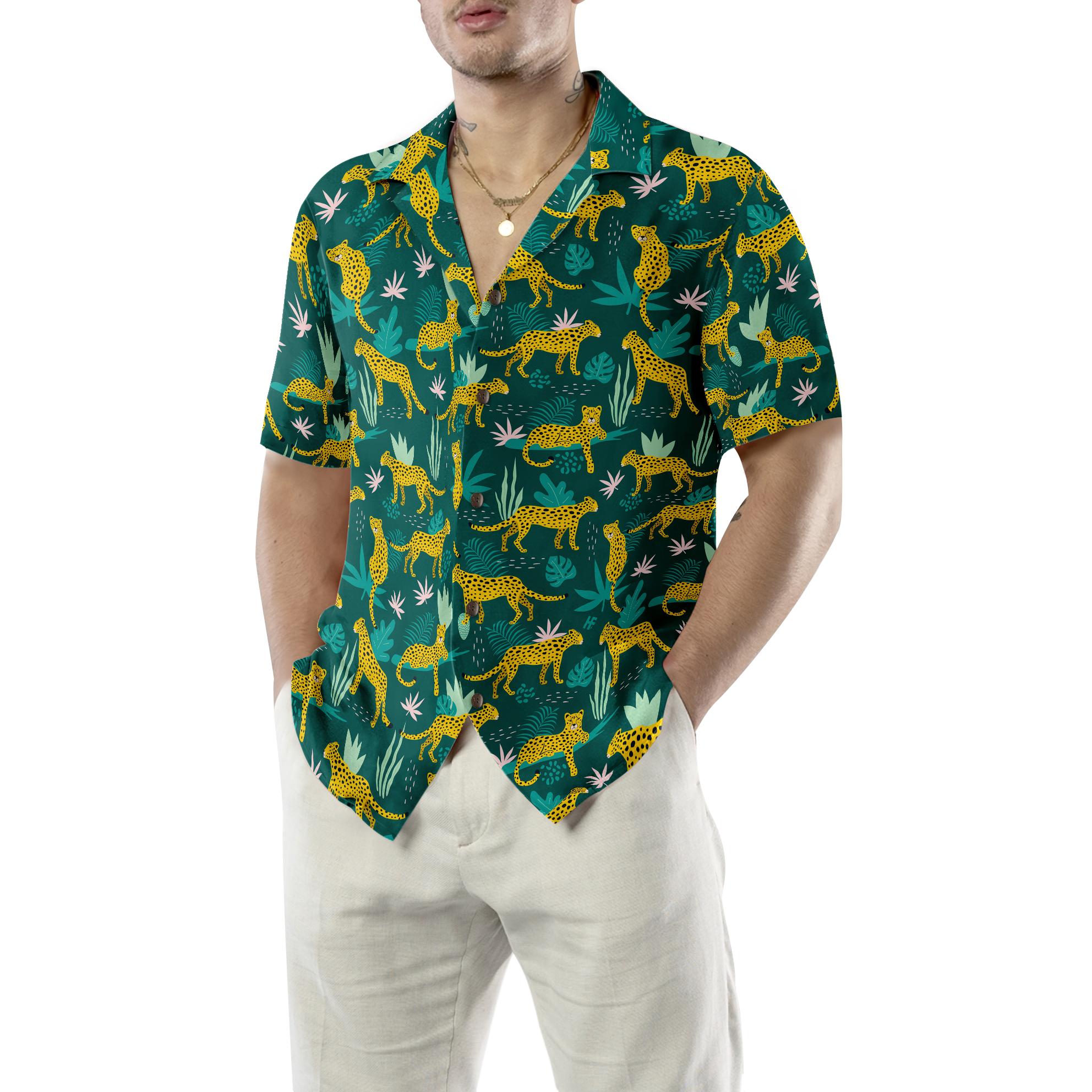 Leopards and tropical leaves Hawaiian Shirt - Hyperfavor