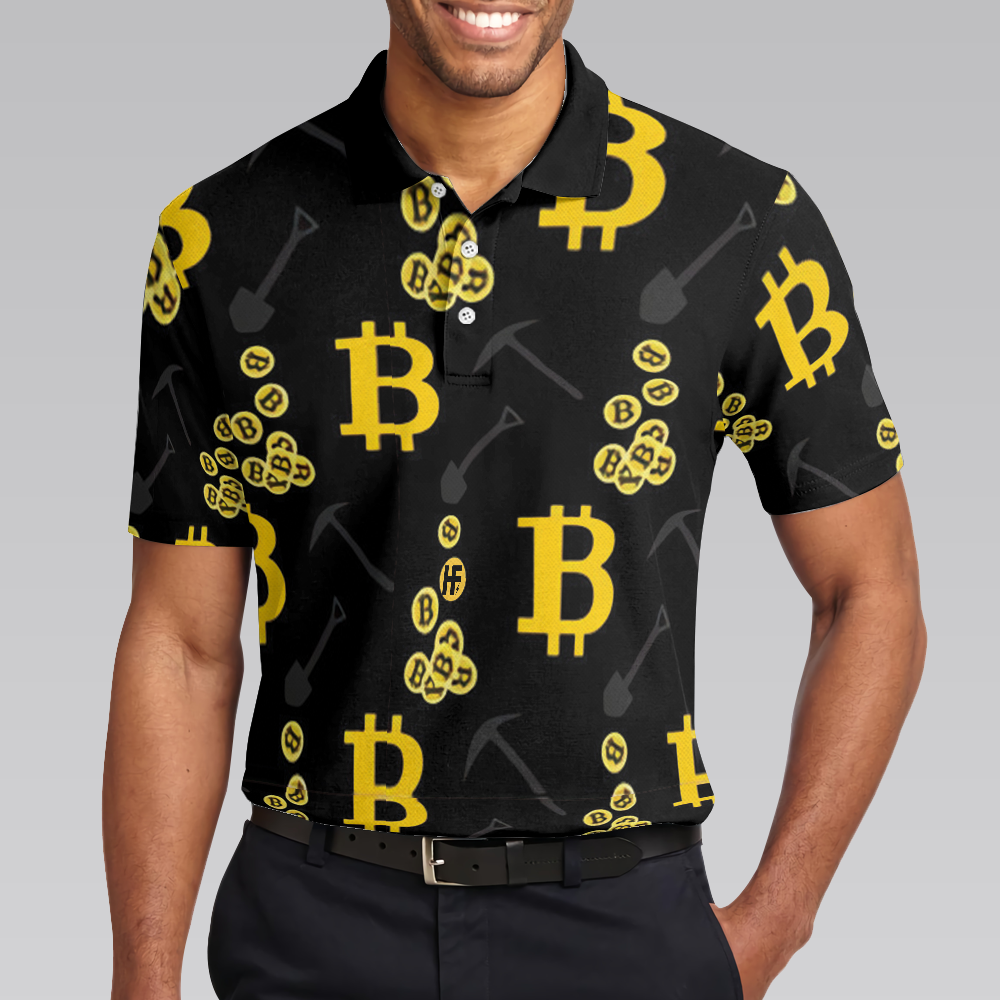 Bitcoin Seamless Pattern Cryptocurrency Polo Shirt, Crypto Mining Polo Shirt, Best Bitcoin Shirt For Men - Hyperfavor