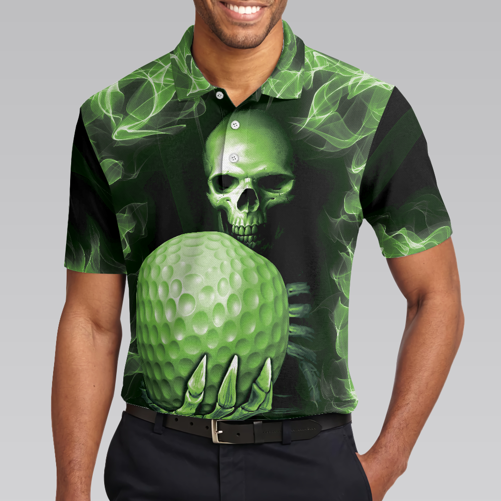 Golfing Murder Polo Shirt, Green Skull Golf Shirt Design, Best Gift Idea For Golfers, Scary Golf Shirt - Hyperfavor