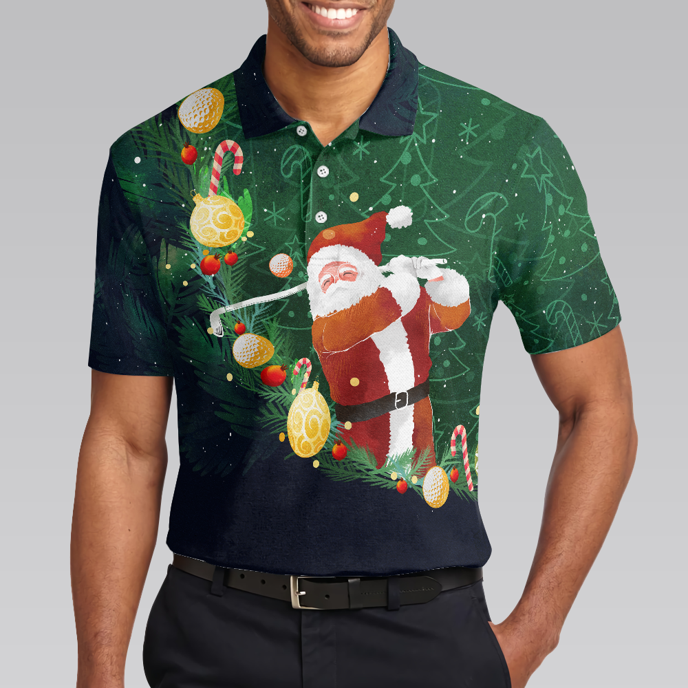 Christmas Golf Polo Shirts- Mens Golf Polo Shirts Short Sleeve- Santa Playing Golf Pattern Shirt- Christmas Shirt Idea Gift For Men - Hyperfavor