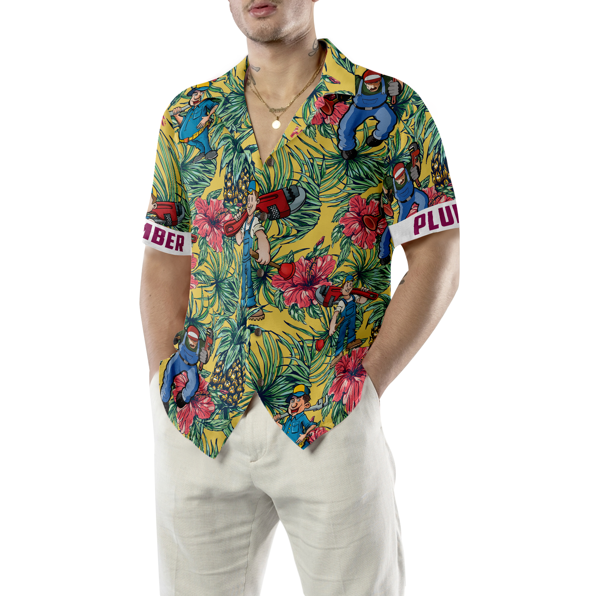 Plumber Pineapple Seamless Pattern Hawaiian Shirt - Hyperfavor