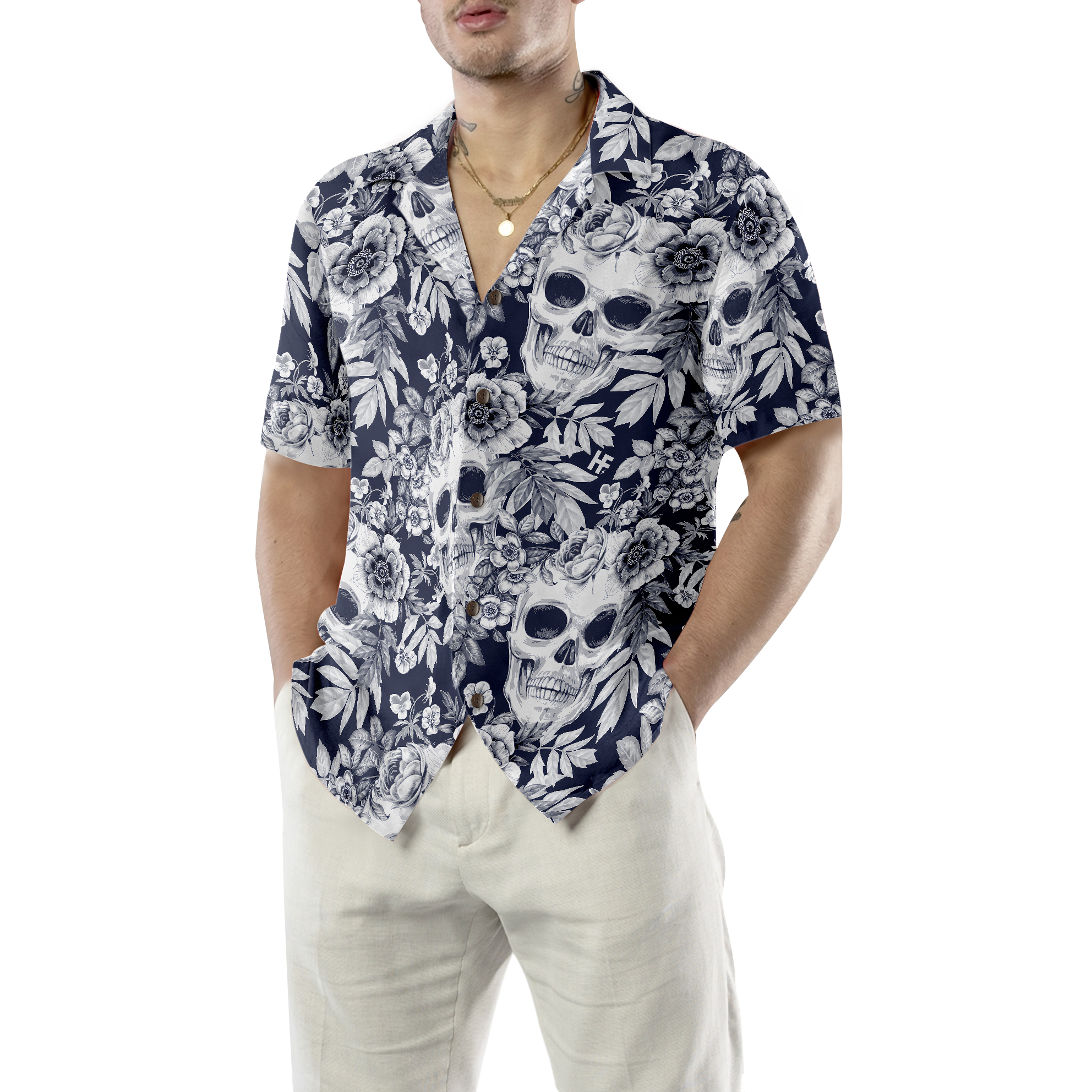 Wreaths Of Garden Flowers And Skulls Hawaiian Shirt - Hyperfavor