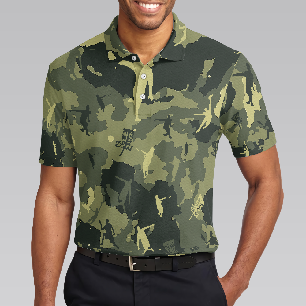 Camouflage Texture Disc Golf Shirt For Men Polo Shirt, Cool Camo Disc Golf Shirt Design For Male Players - Hyperfavor