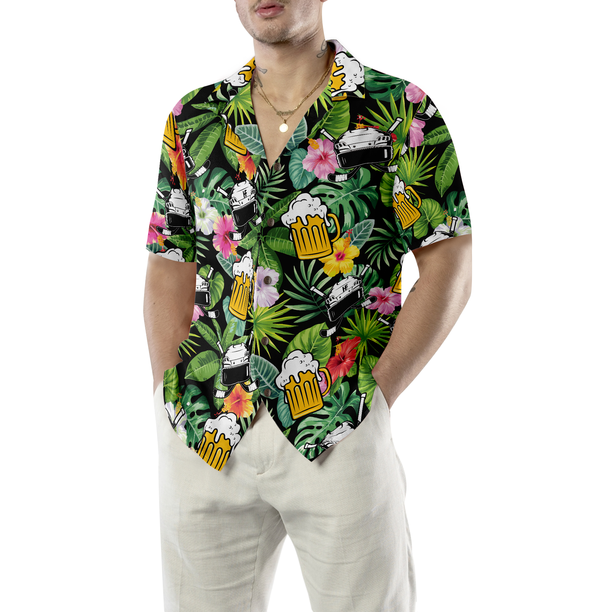 Summer Colorful Hockey And Beer Hawaiian Shirt - Hyperfavor