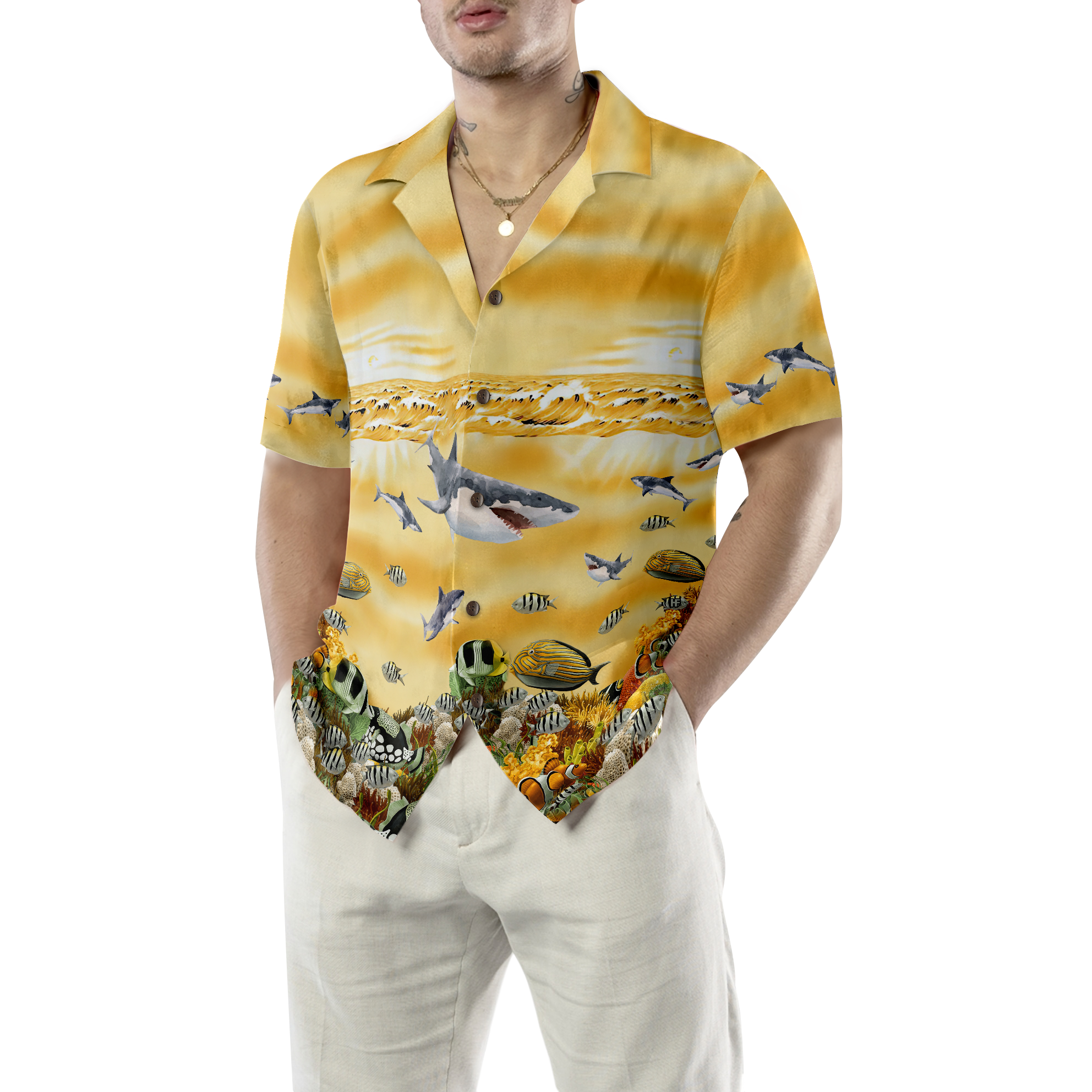 Shark Beach Hawaiian Shirt - Hyperfavor