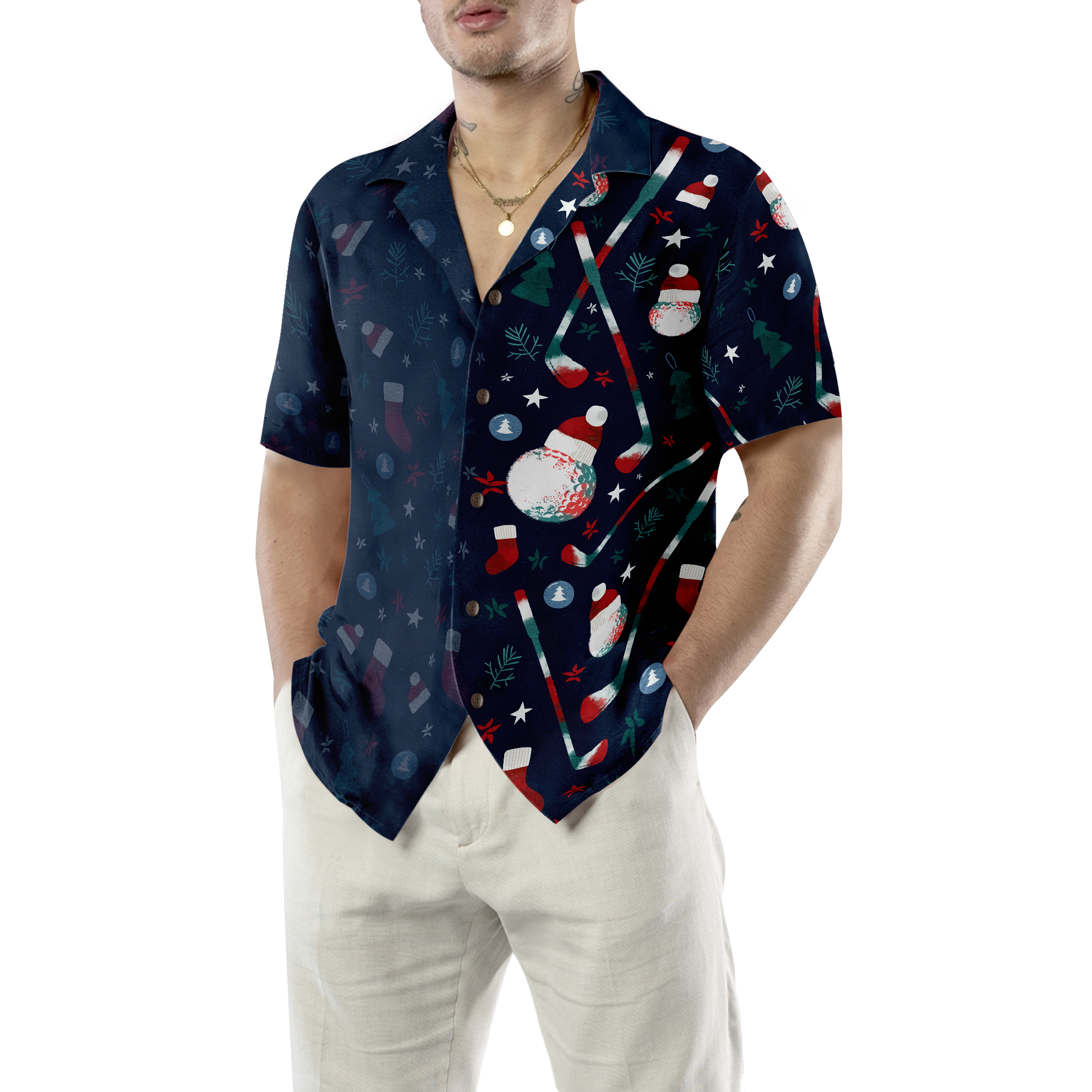 Hyperfavor Christmas Golf Pattern Hawaiian shirt, Christmas Shirts Short Sleeve Button Down Shirt For Men And Women - Hyperfavor