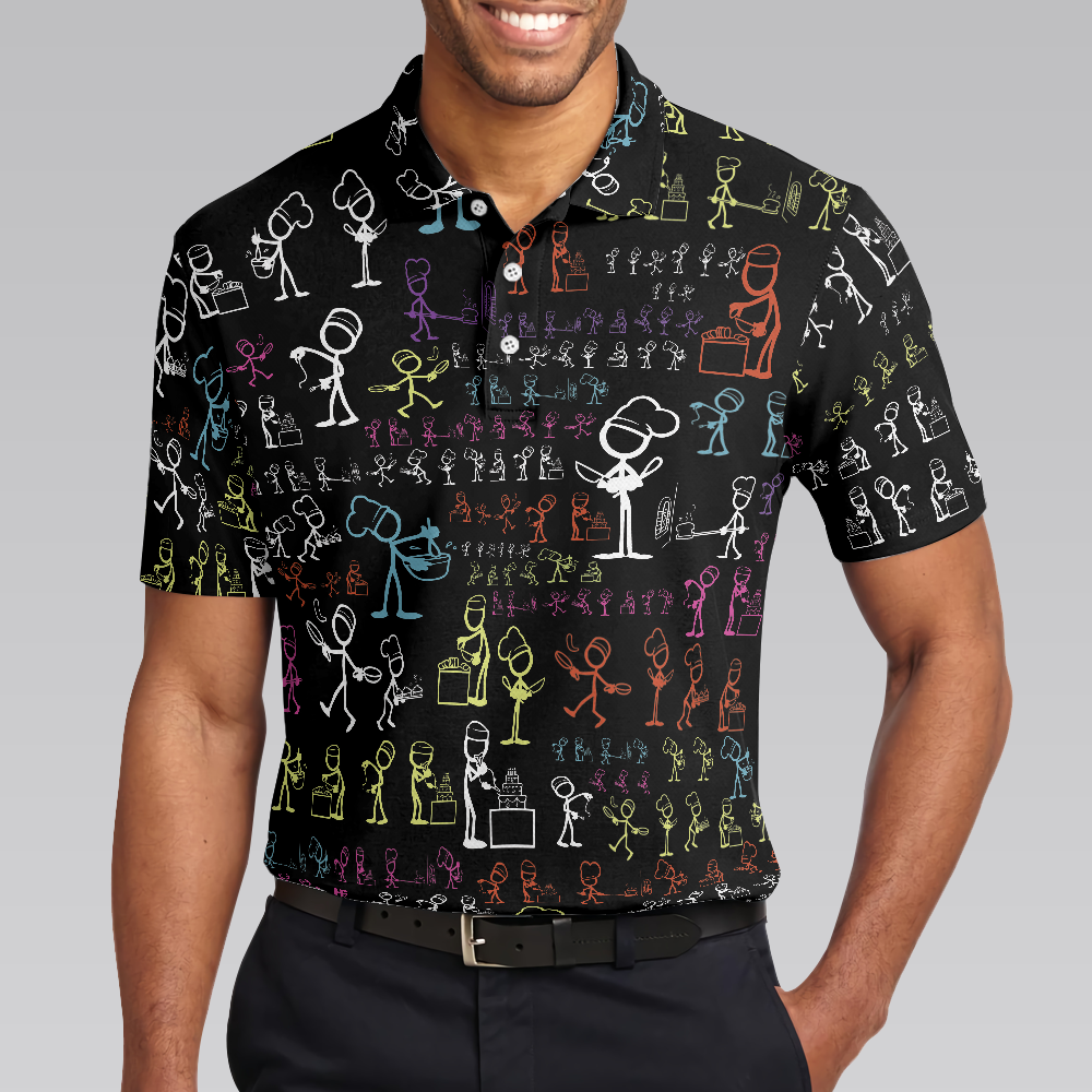 Stickfigures Chef Short Sleeve Polo Shirt, Doodling Cooking Polo Shirt, Best Chef Shirt For Men - Hyperfavor