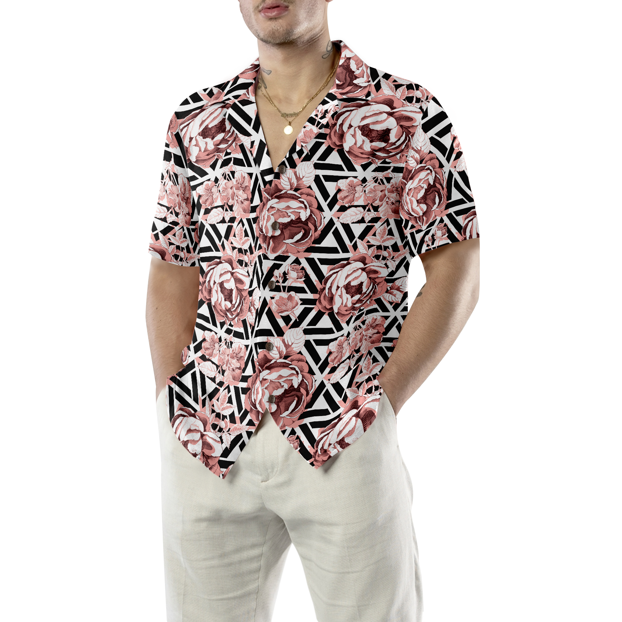 Rose Gold Flowers Hawaiian Shirt - Hyperfavor