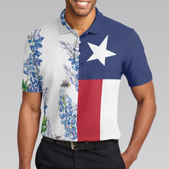 Texas Flag Bluebonnets Polo Shirt For Golf, Floral Texas Flag Polo Shirt, Texas Proud Shirt For Men - Hyperfavor