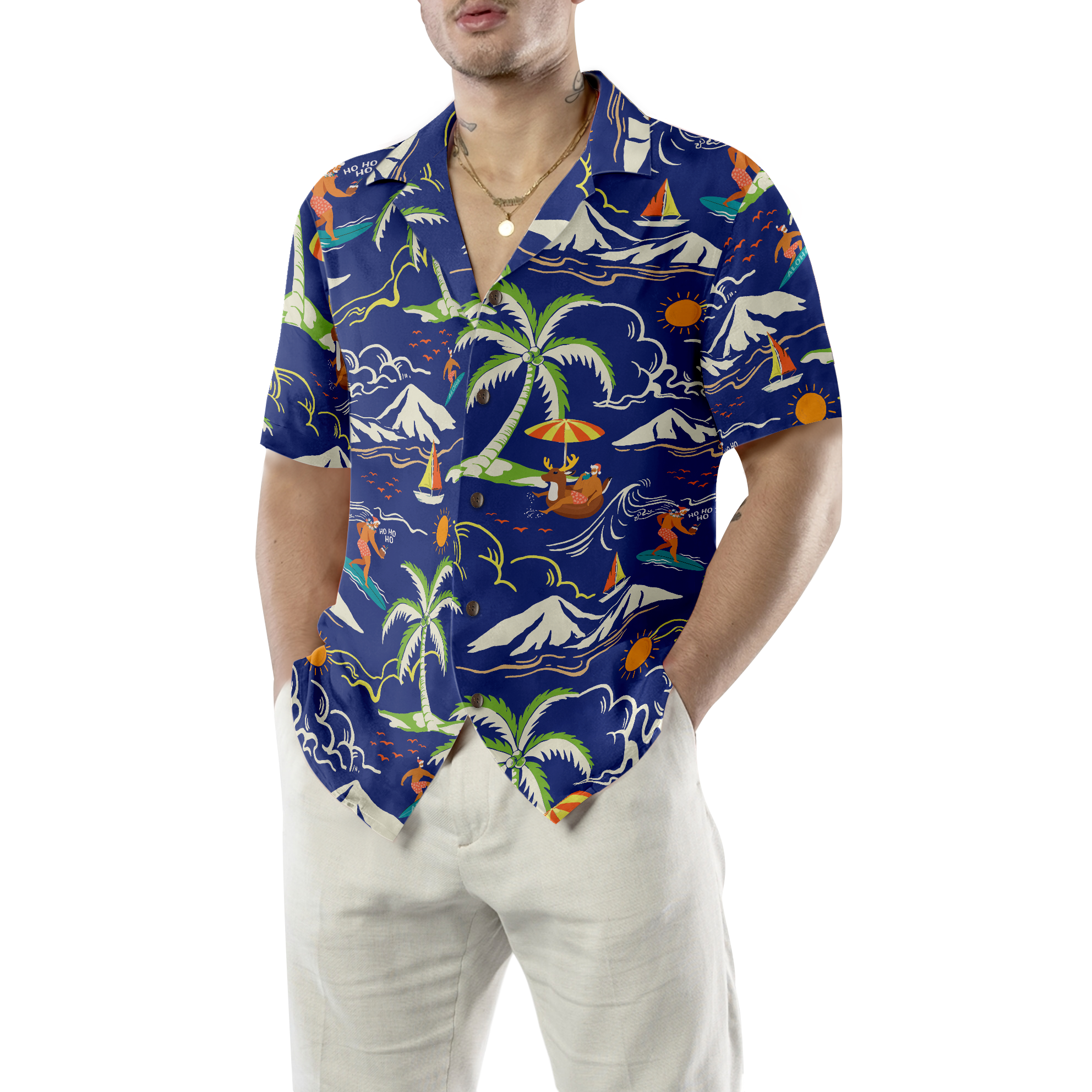 Hyperfavor Christmas Hawaiian Shirts, Santa Beach Summer Pattern 3 Shirt Short Sleeve, Christmas Shirt Idea Gift For Men and Women - Hyperfavor