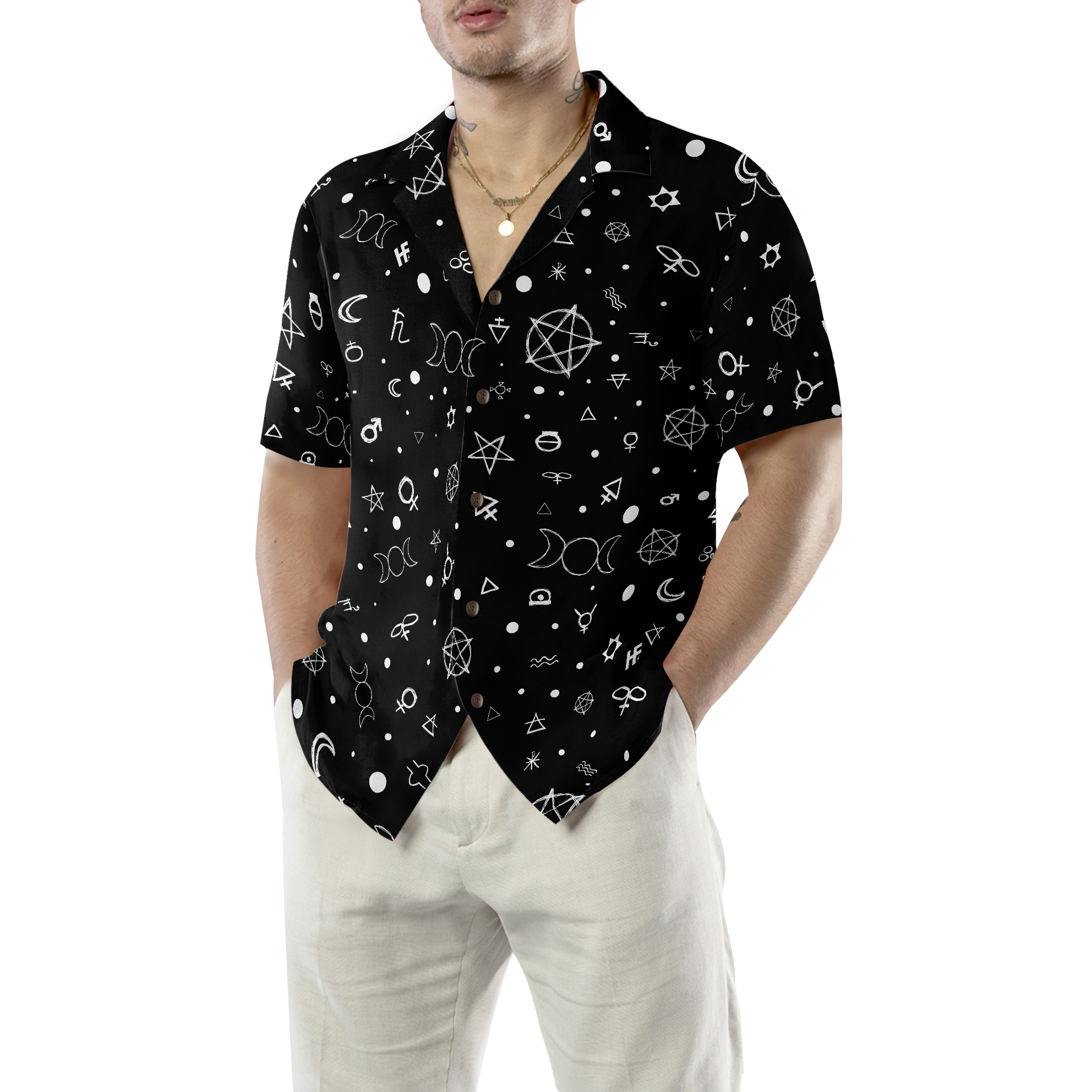 Seamless Occult Symbols Wicca Hawaiian Shirt - Hyperfavor