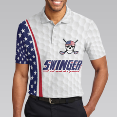 Swinger Skull Golf Polo Shirt, Golf Pattern American Flag Polo Shirt, Best Golf Shirt For Men - Hyperfavor