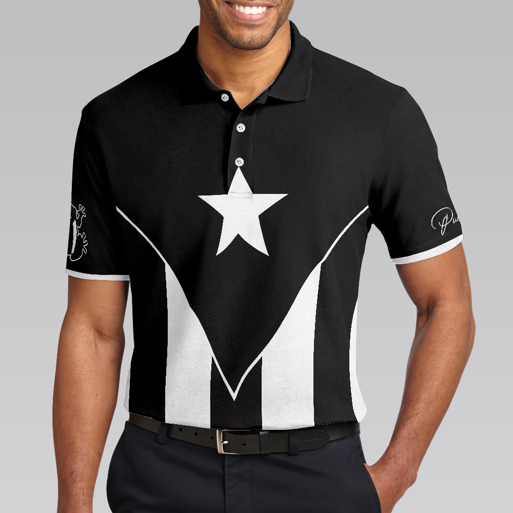 Puerto Rico Flag Black And White Polo Shirt, Puerto Rican Toad Coquí Shirt - Hyperfavor