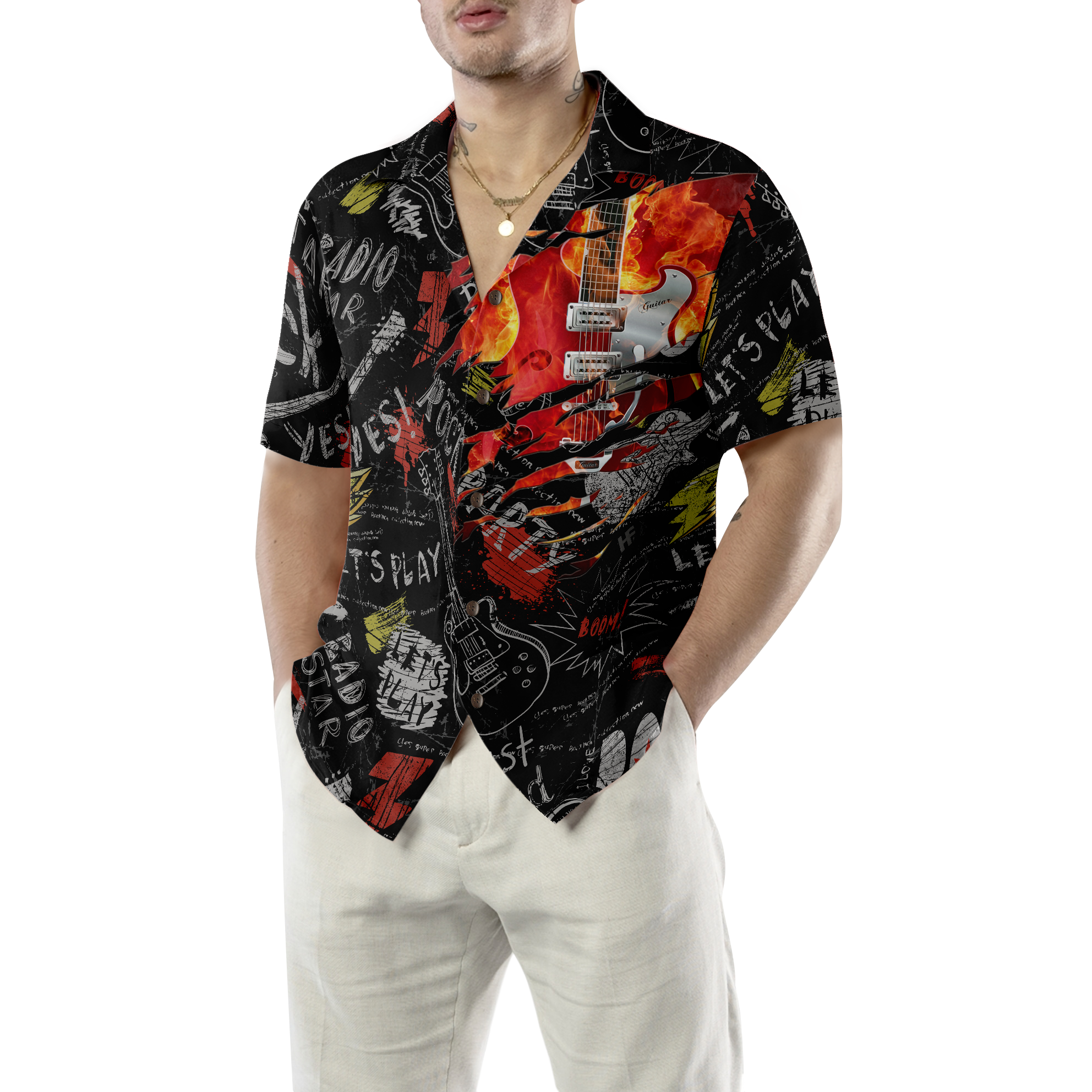 Burned Electric Guitar Hawaiian Shirt - Hyperfavor