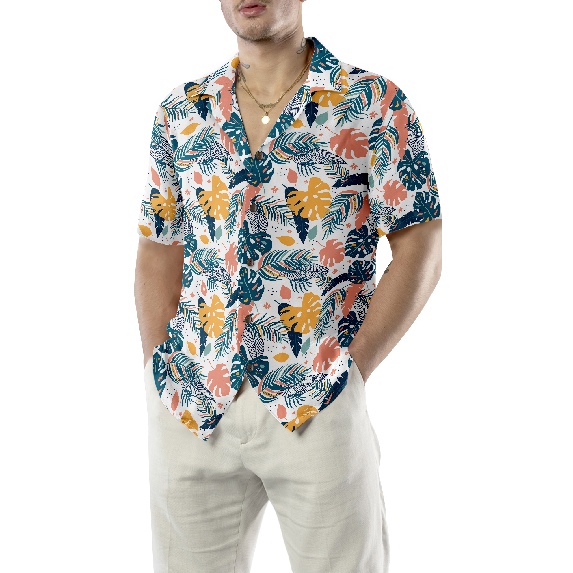 Tropical Leaves Elegant Exotic Hawaiian Shirt - Hyperfavor