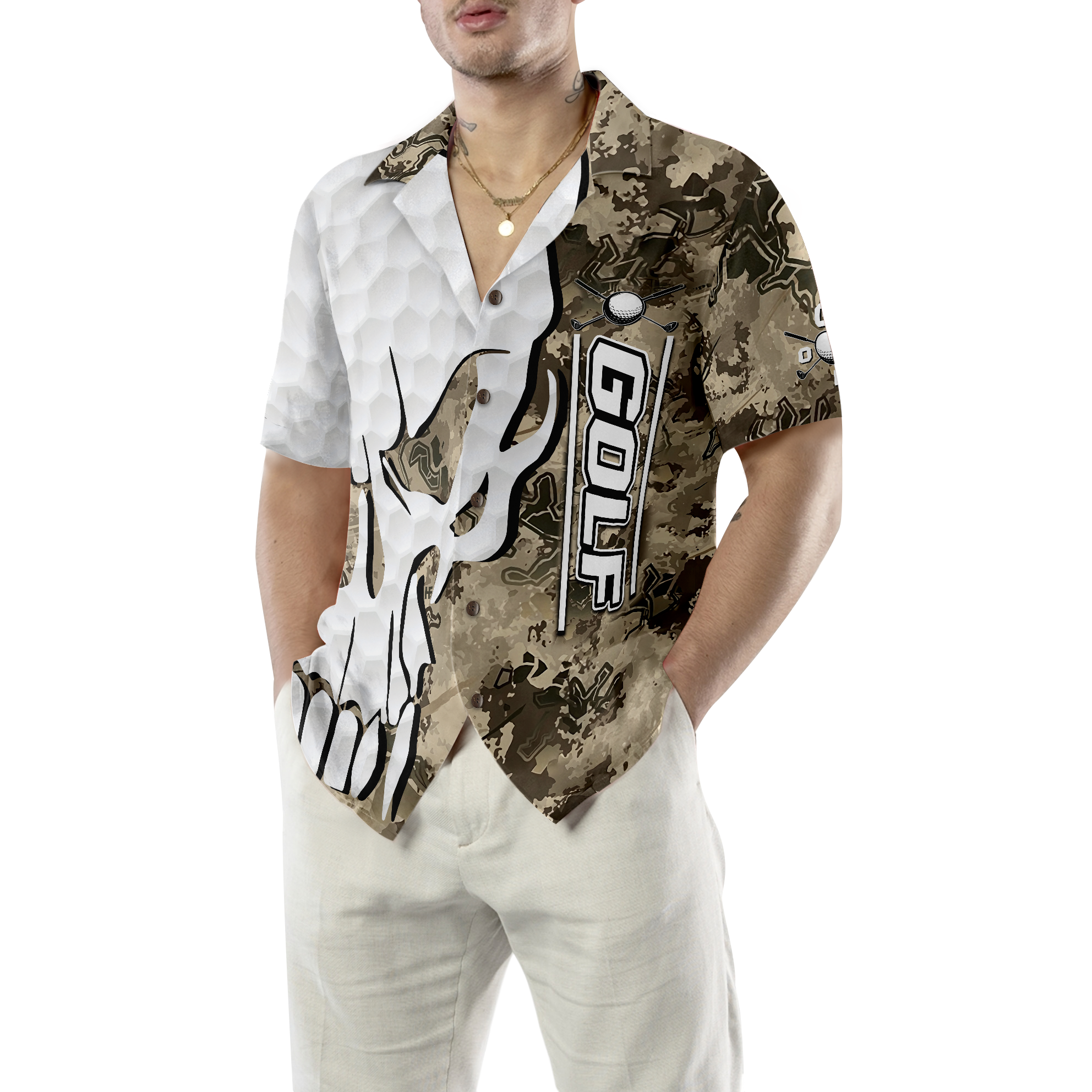 Golf And Skull Camo Pattern Hawaiian Shirt - Hyperfavor