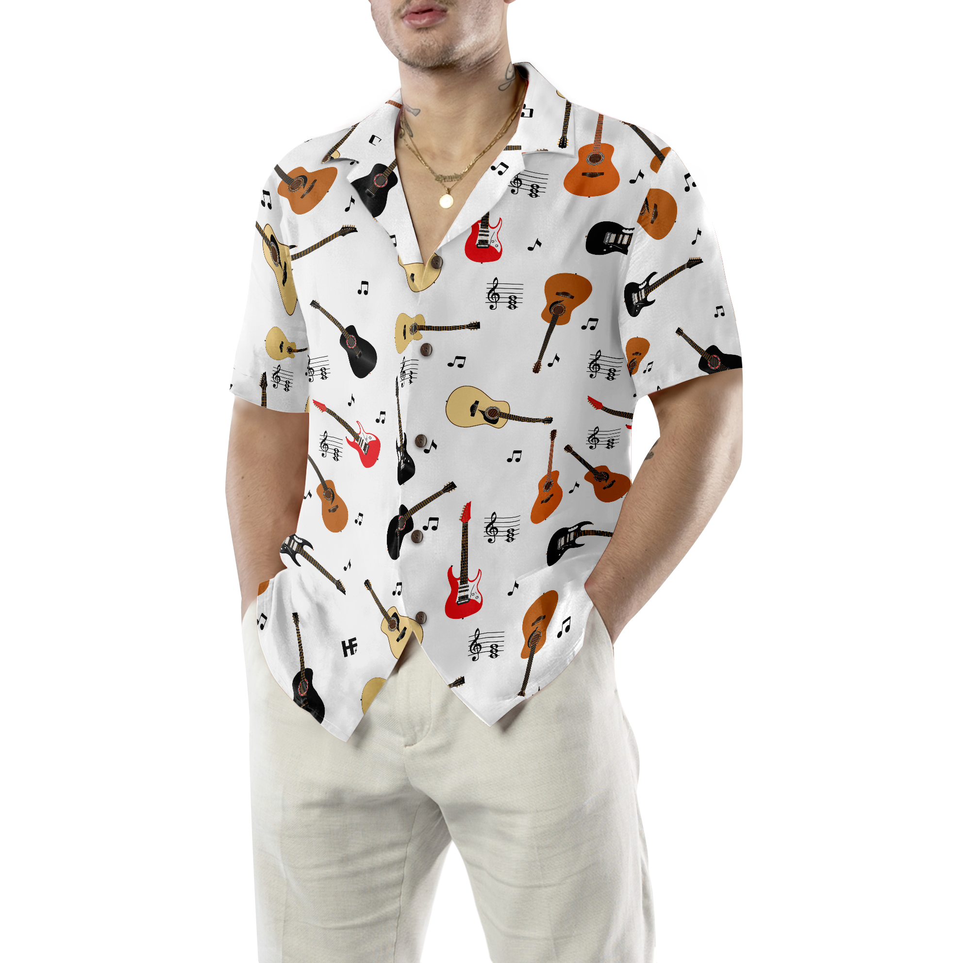 Guitar Musical Note Hawaiian Shirt - Hyperfavor