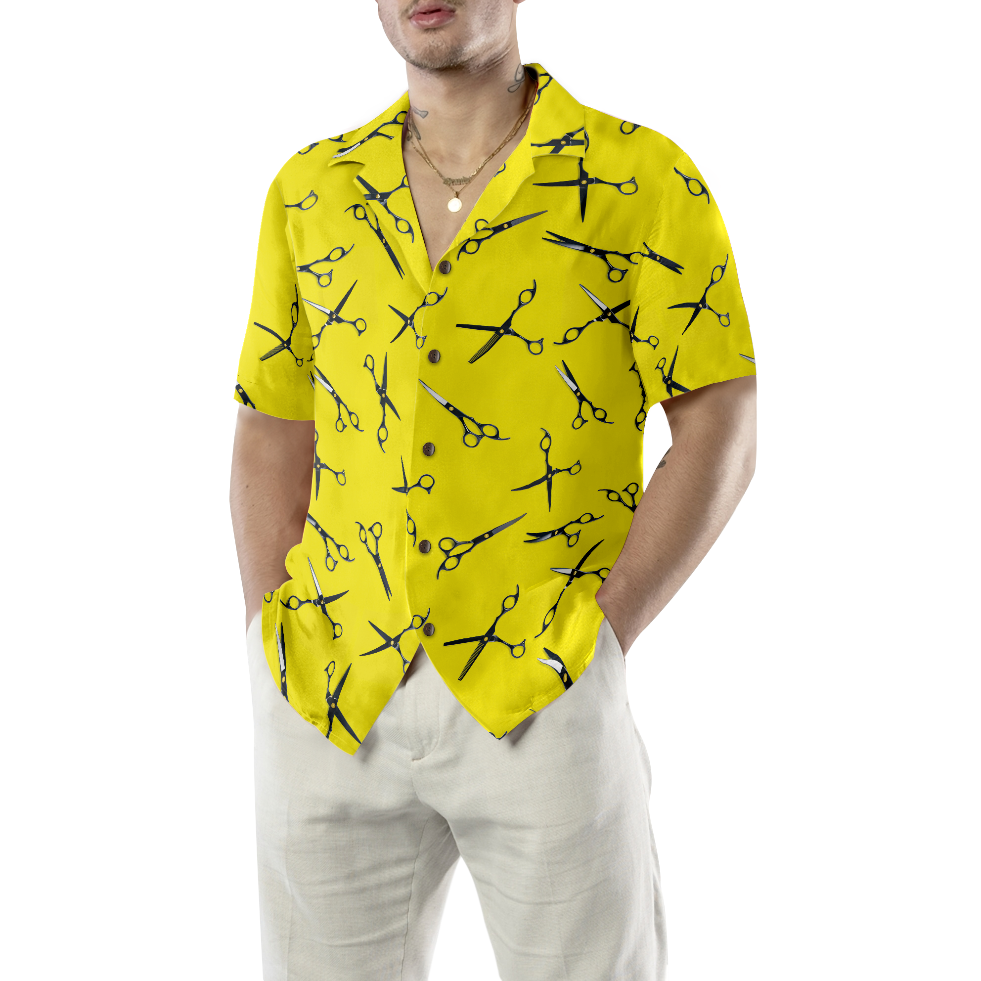 Barber Yellow Scissors For Professional Barber Hawaiian Shirt - Hyperfavor