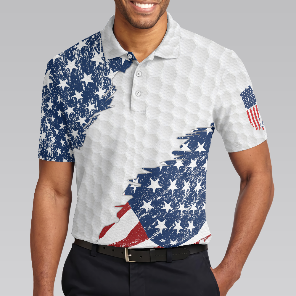 American Flag Ripped Golf Polo Shirt, Simple American Golf Shirt Design, Best Golf Gift Idea For American Golfers - Hyperfavor