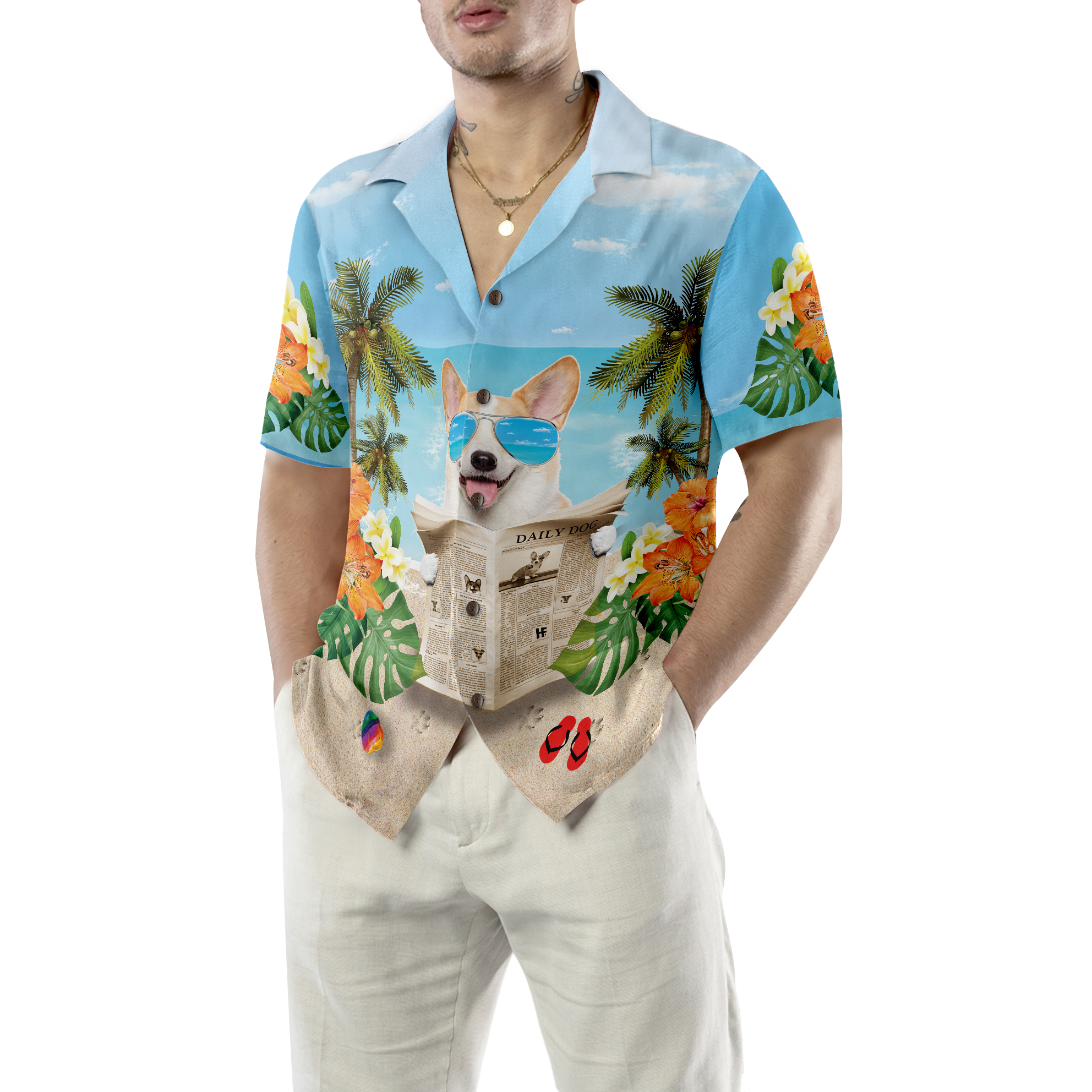 Corgi Wears Sunglasses Hawaiian Shirt - Hyperfavor