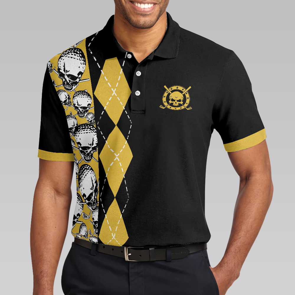 All Men Are Created Equal Then A Few Become A Golfer Polo Shirt, Black And Yellow Skull Golf Shirt For Men - Hyperfavor