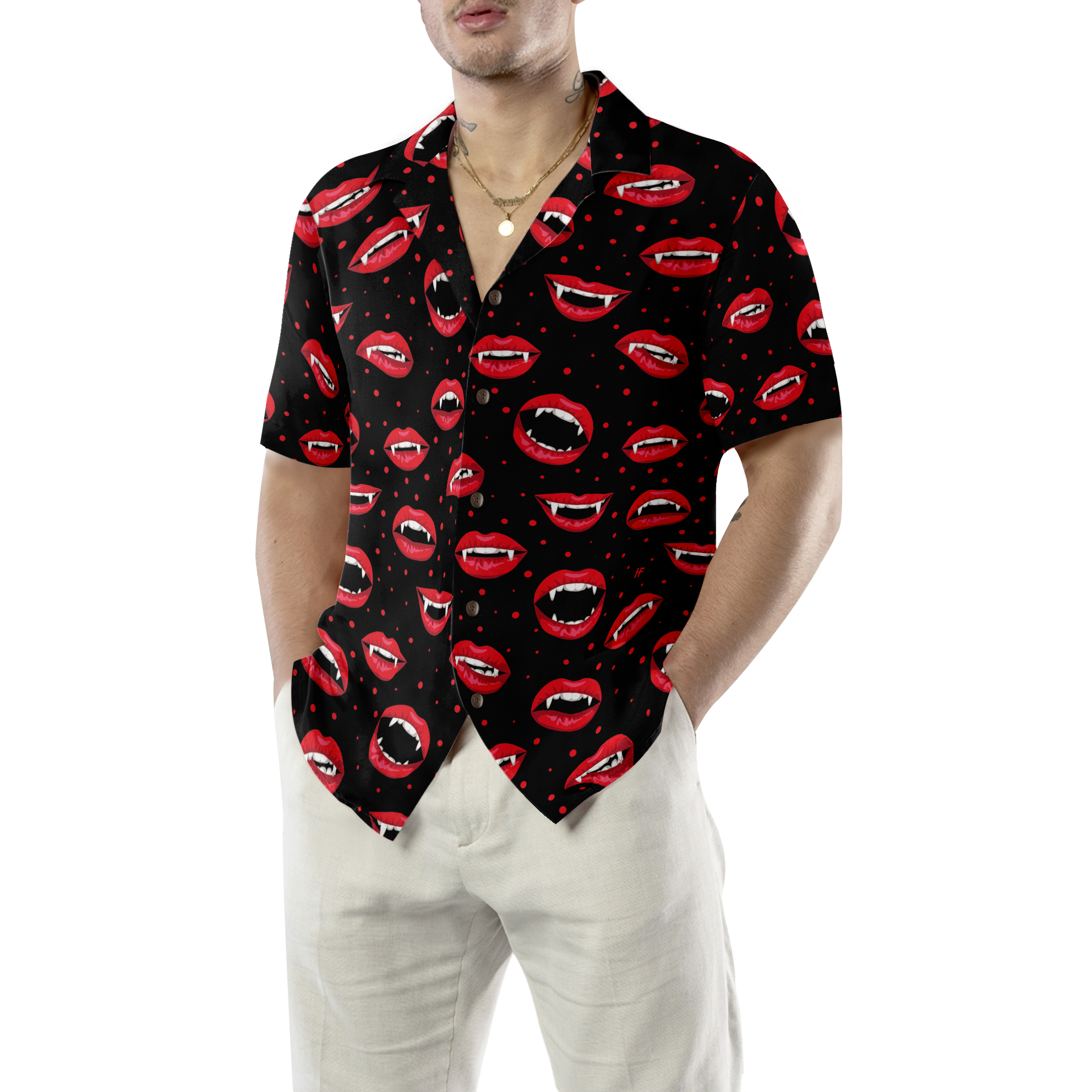 Red Vampire Lips Hawaiian Shirt - Hyperfavor