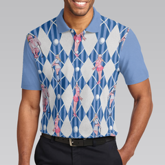 Blue Hot Golf Short Sleeve Polo Shirt, Argyle Pattern Fun Golf Shirt For Men - Hyperfavor