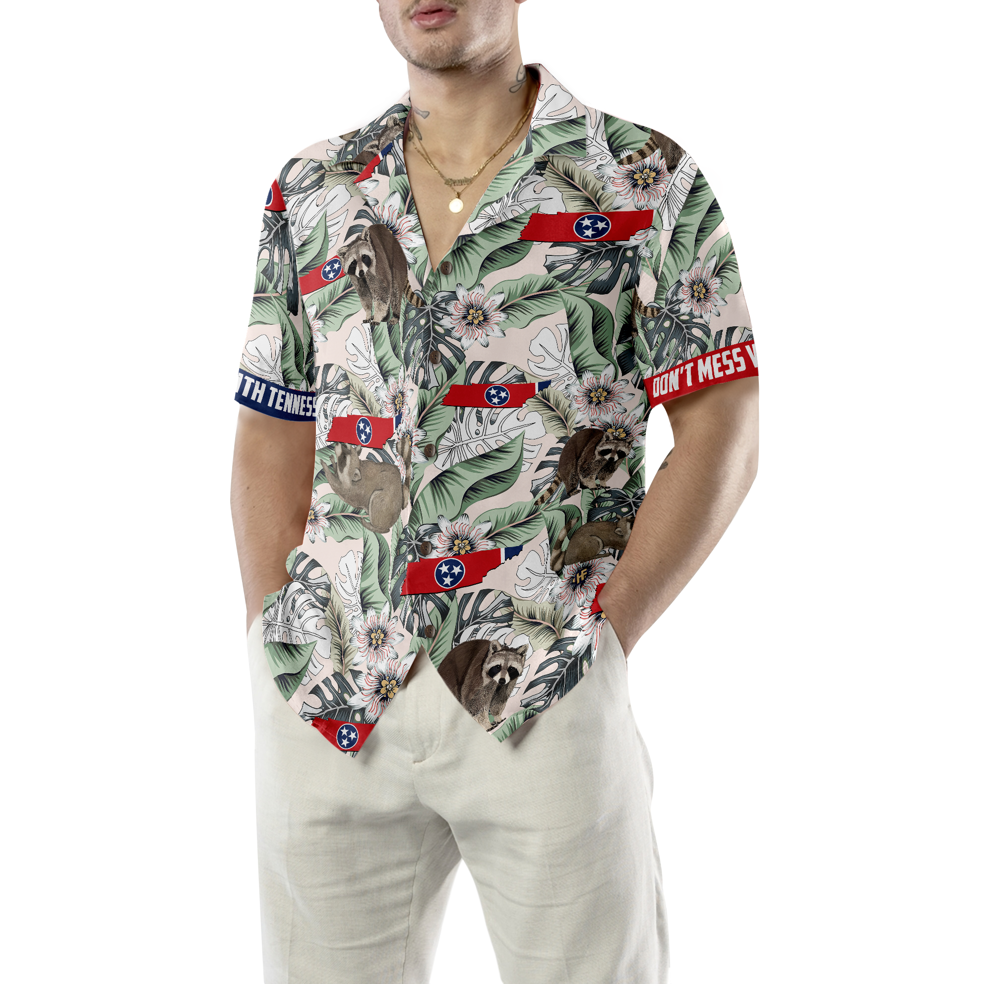 Tennessee Raccoon And Passion Flowers Hawaiian Shirt - Hyperfavor