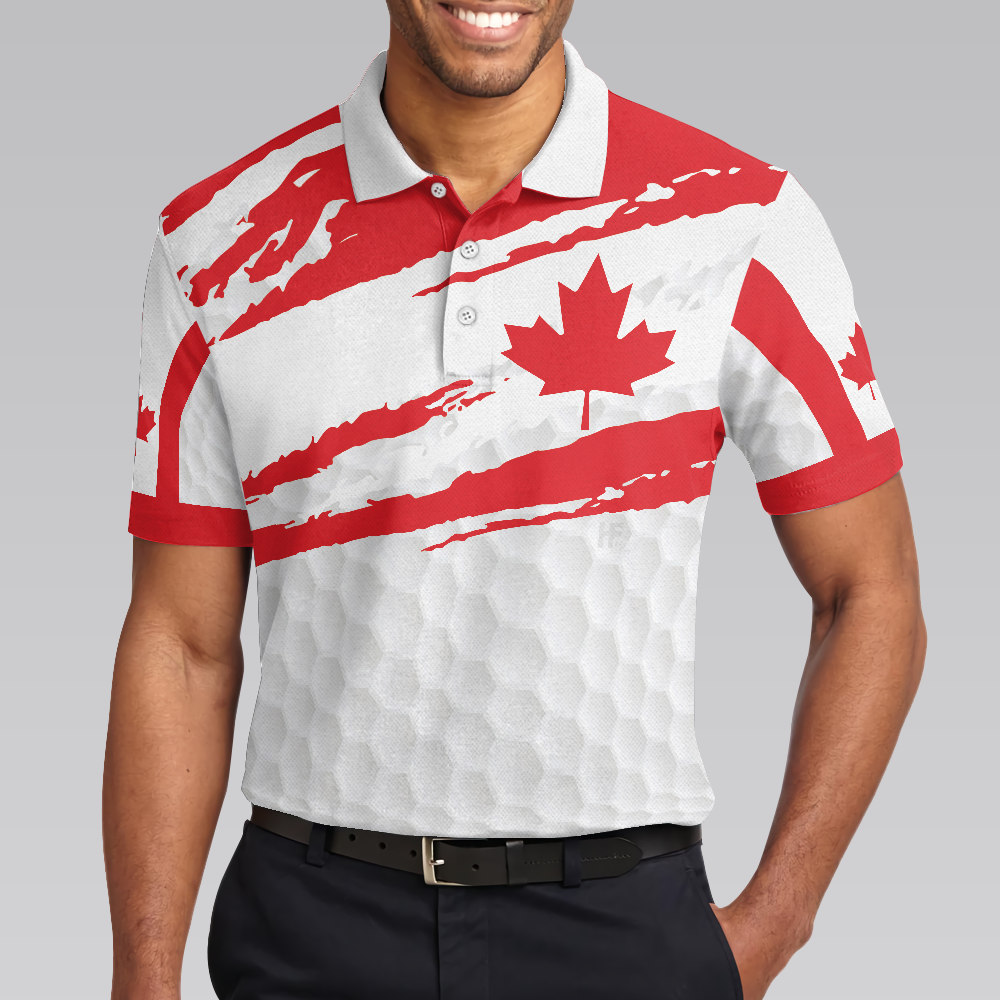 Canada Flag Golf Texture Polo Shirt, Maple Leaves Polo Shirt, Best Golf Shirt For Men - Hyperfavor