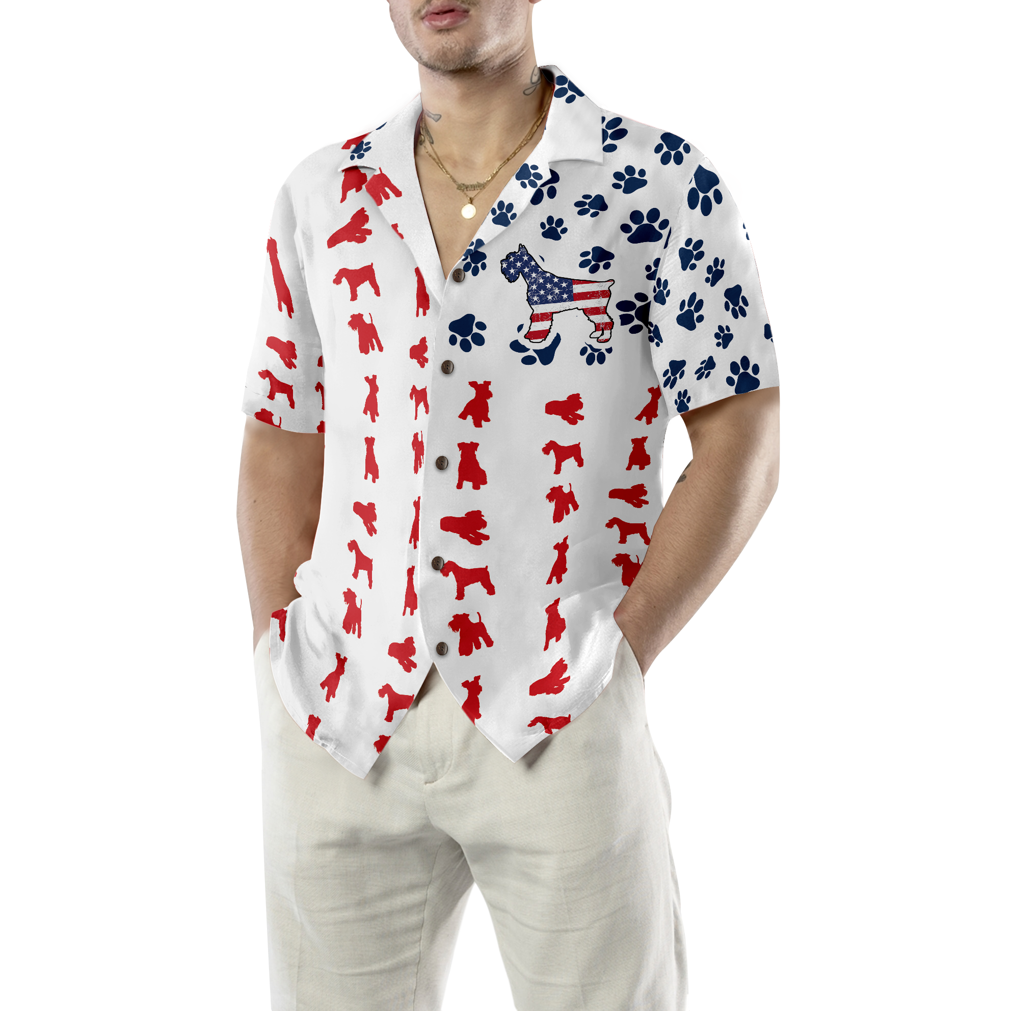 Schnauzer American Flag Hawaiian Shirt - Hyperfavor