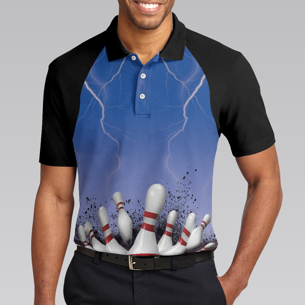 Spare No One Bowling Polo Shirt, Black And Blue Tenpin Spare No One Bowling Polo Shirt, Black And Blue Tenpin