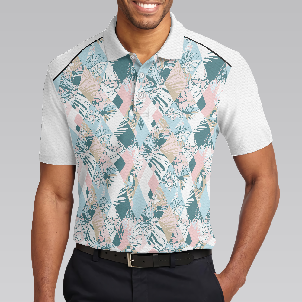 Pastel Tropical Seamless Pattern Polo Shirt, Pastel Tropical Themed Polo Shirt For Men, Summer Outfit Idea - Hyperfavor