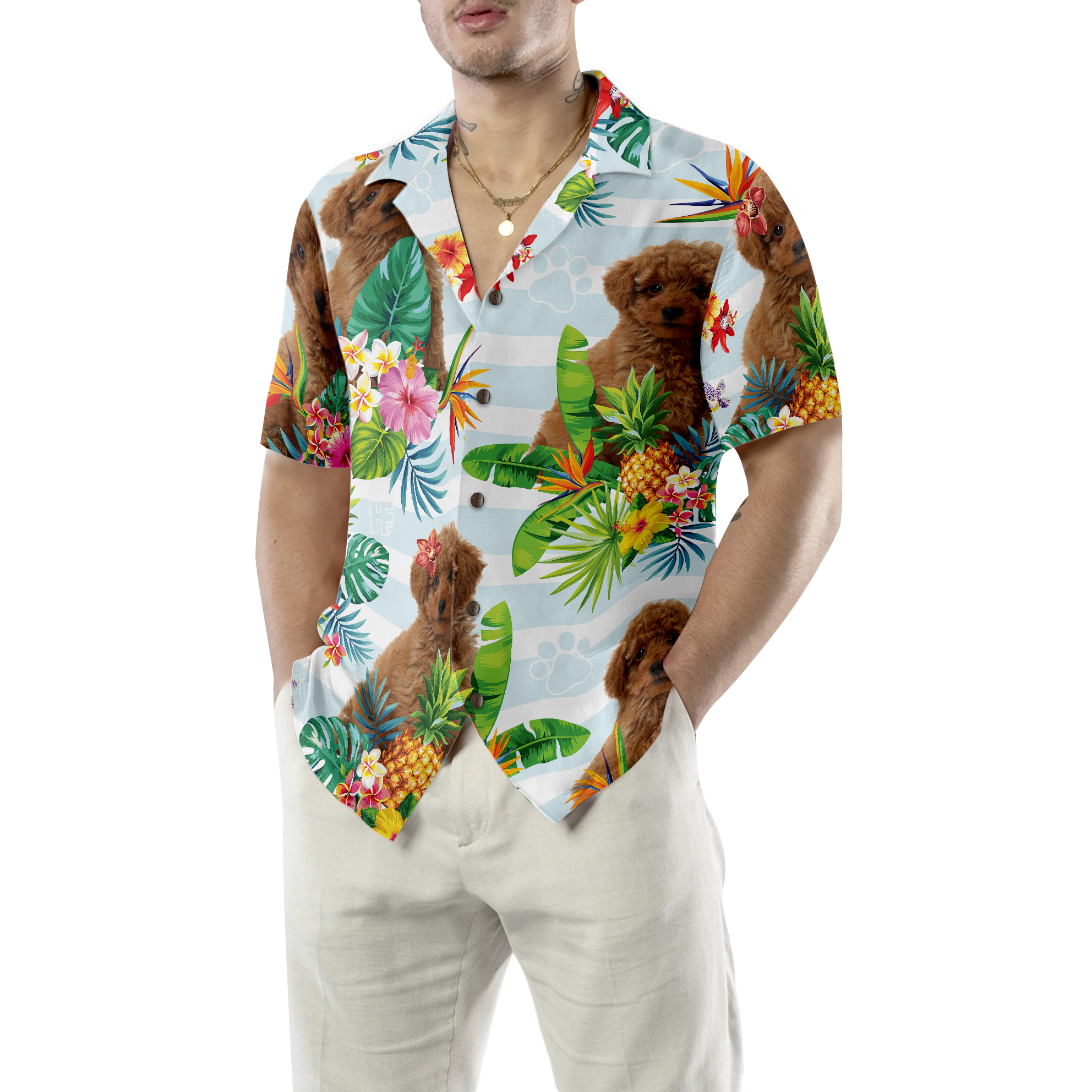 Tropical Flower With Poodle Hawaiian Shirt - Hyperfavor