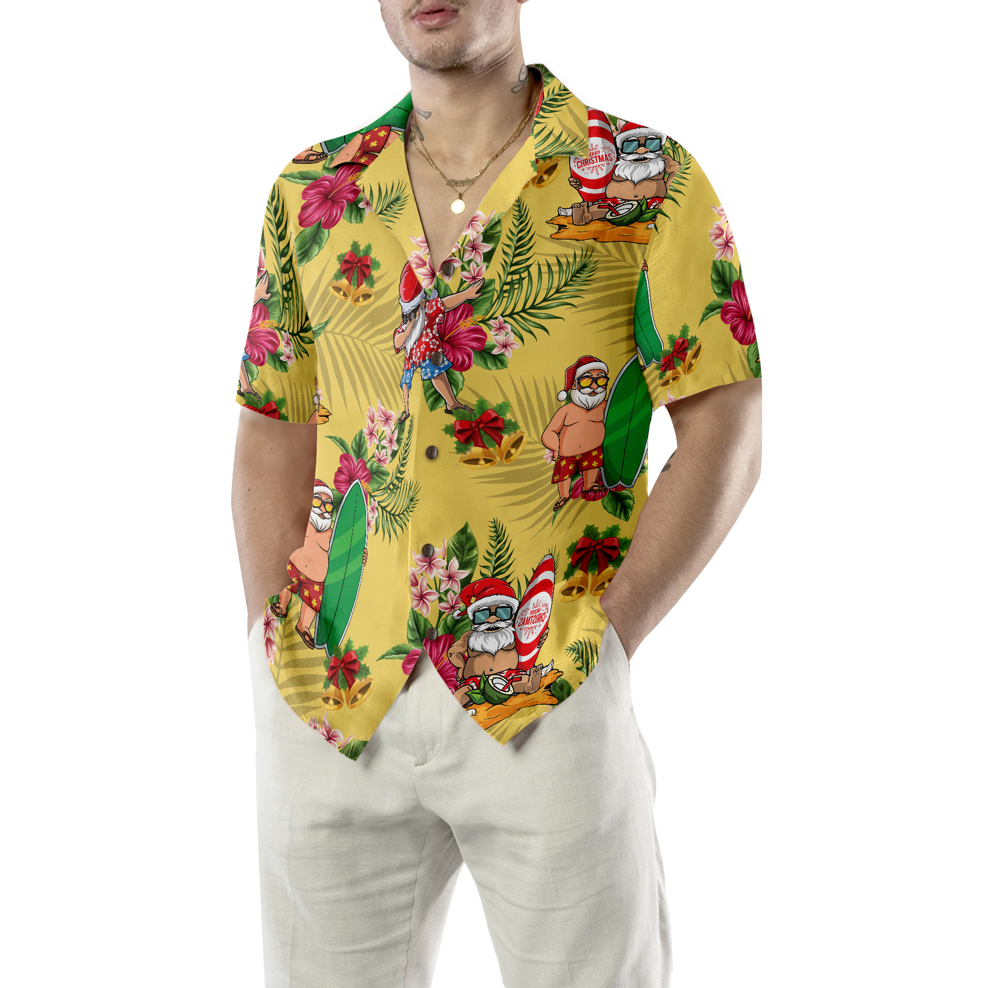 Merry Christmas Santa Claus Surfing Dab Hawaiian Shirt - Hyperfavor