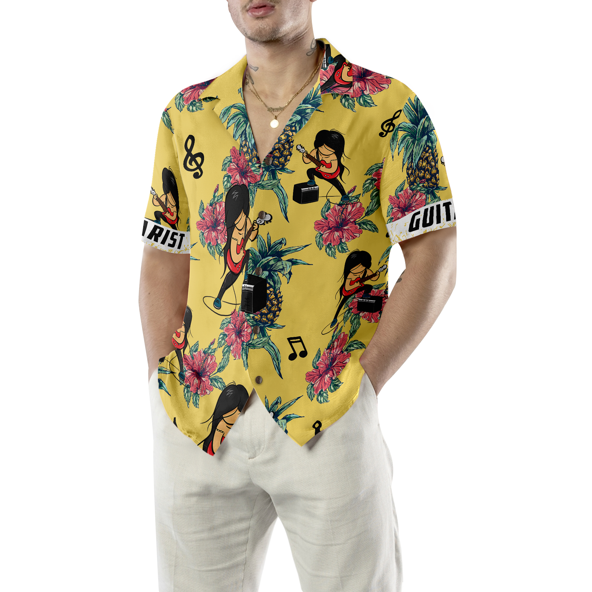 Guitarist Pineapple Seamless Pattern Custom Hawaiian Shirt - Hyperfavor