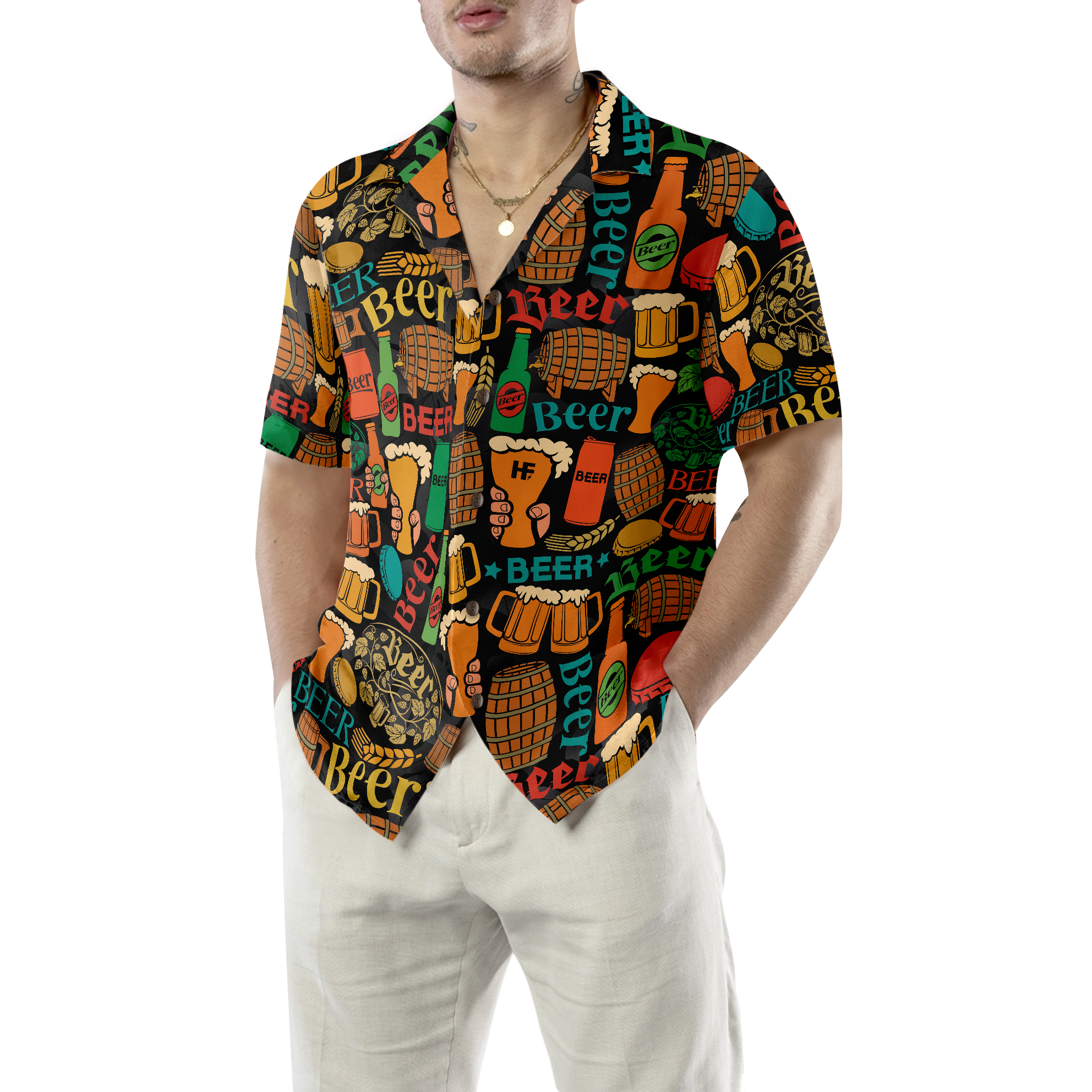 Beer Mug Pattern Hawaiian Shirt - Hyperfavor