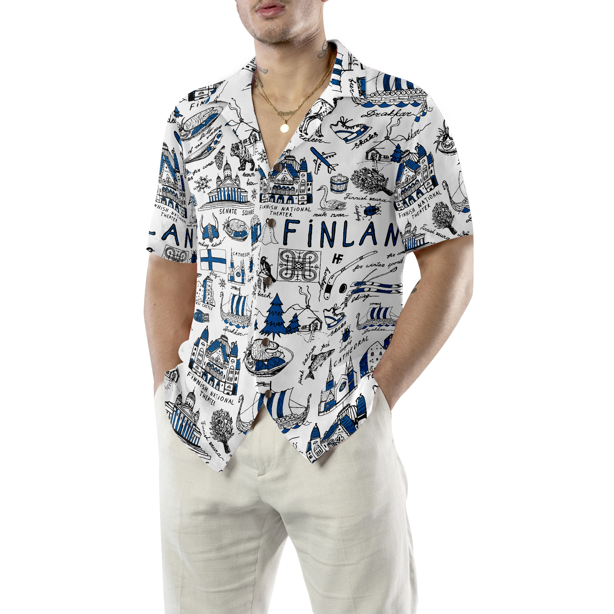 I Love Finland Doodle Hawaiian Shirt - Hyperfavor