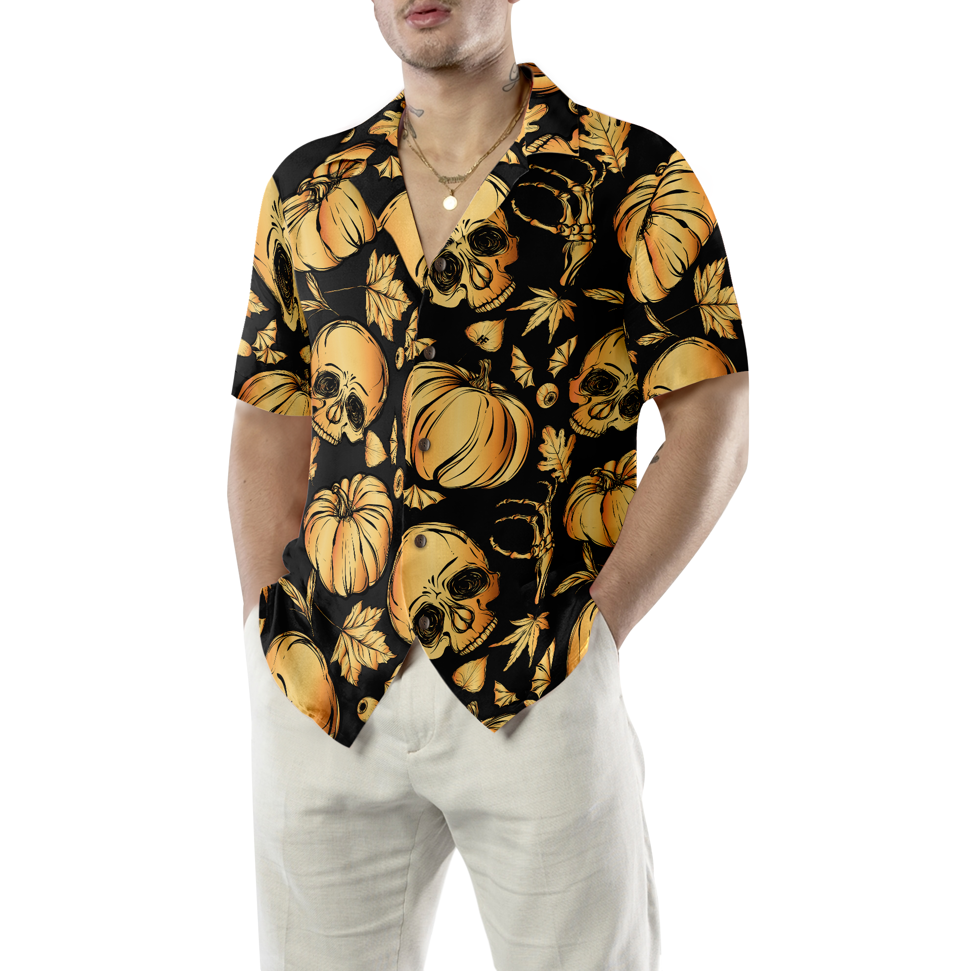 Pumpkin & Skull Halloween Hawaiian Shirt - Hyperfavor