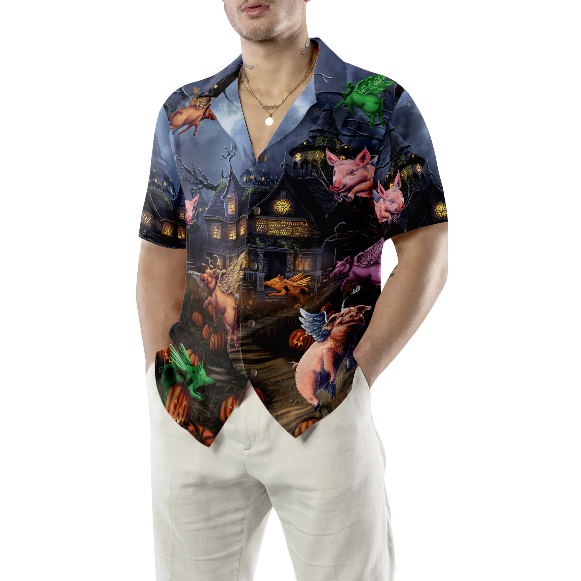 Scary Pigs Can Fly Hawaiian Shirt - Hyperfavor